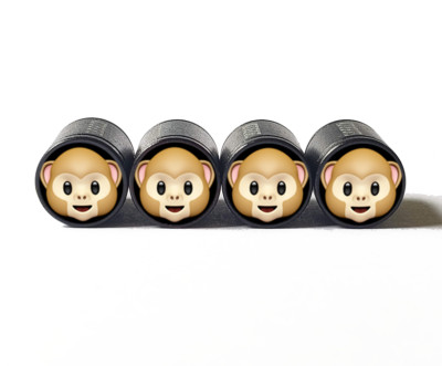 Monkey Face Emoji  (Style 1) Tire Valve Caps - Black Aluminum - Set of Four