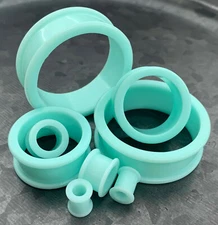 PAIR Teal Solid Silicone Tunnels Double Flare Plugs Earlets Gauges up to 2 inch!