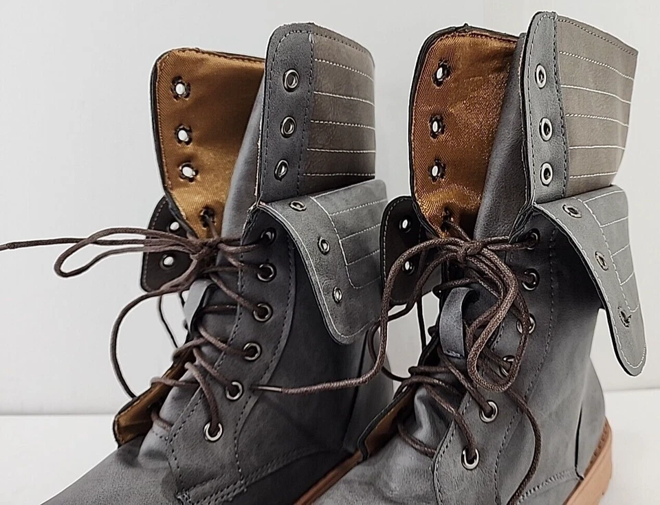 ROSY Mujer Botas de Combate Zapato Talla 9 M Gris Imitación Cuero Parte Superior Media Pantorrilla NUEVO Foto 3 de 4