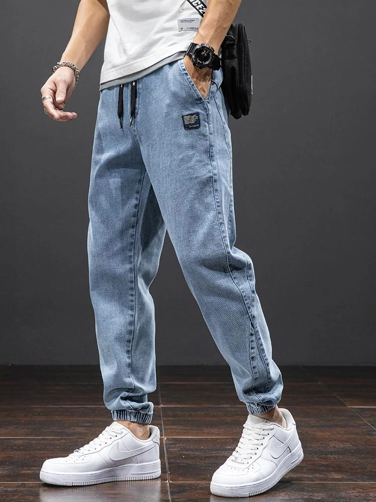 Spring Summer Cargo Jeans for Men - Black/Blue Denim Jogger Pants, Streetwear Ha