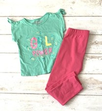 Girls 4T Outfit Pink Leggings Teal Mint Green Shirt Girl Power Kids Set