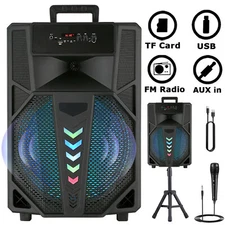15" Portable Party Bluetooth Speaker w/ LED Party Lights, Wired Mic & Stand