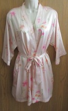 VALERIE STEVENS peignoir PINK GOWN ROBE slippery satin FLORAL lingerie sz S
