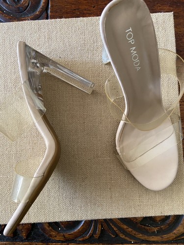 Top Moda Womens Clear Strap Block Heel Sandals Slip On - Picture 5 of 7