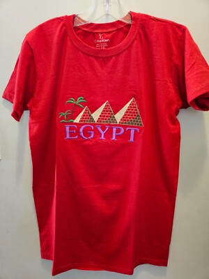 Egyptian 100% Cotton Shirt with Pyramids Embroidery Design Red