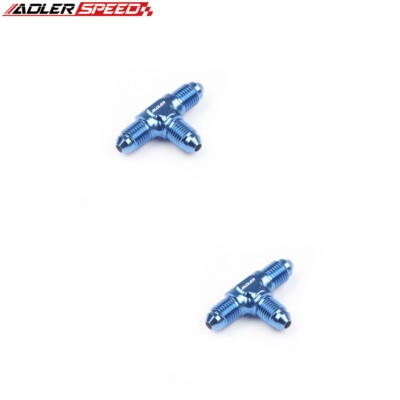 US STOCK 2PCS AN3 to 3AN to AN3 Male Aluminum Tee T-piece Fitting Adapter Blue