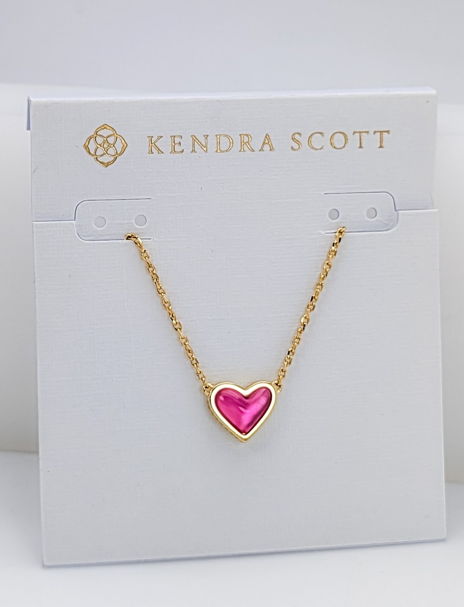 NEW 100% KENDRA SCOTT Gold Pink Azalea Illusion Ari Heart Pendant