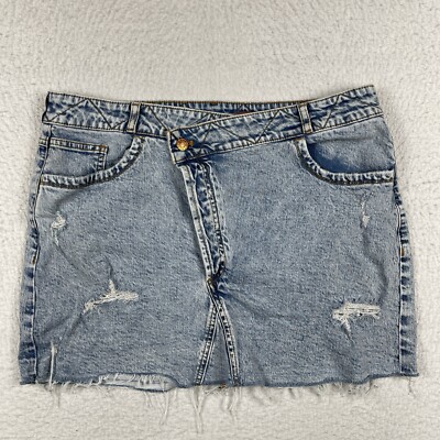 Pilcro Anthropologie Jean Skirt Womens 16 Blue Denim Button Fly Raw Hew Distress