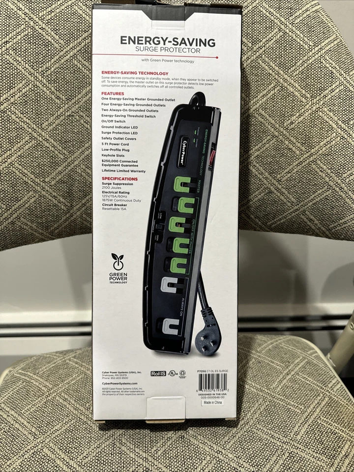 CyberPower P705G 7-Outlet Essential Energy-Saving Surge Protector w/Green Power - Image 2 of 3