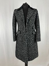 Womens Overcoat Roman Originals Leopard Print White Black Small Cotton Mix
