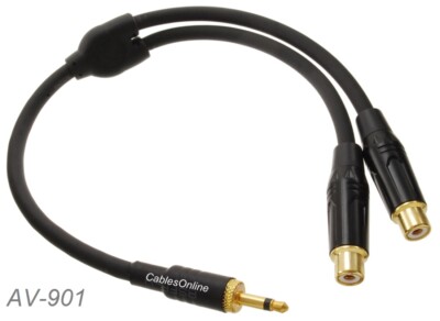 1ft Premium 3.5mm (1/8'') Mono Male to 2-RCA Female Splitter Cable