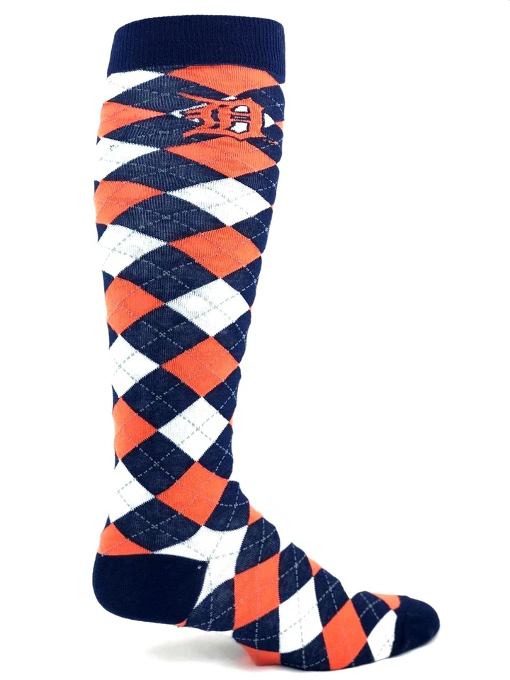 Detroit Tigers Baseball Navy Orange White Argyle Thin Knee Socks - Image 3 of 3