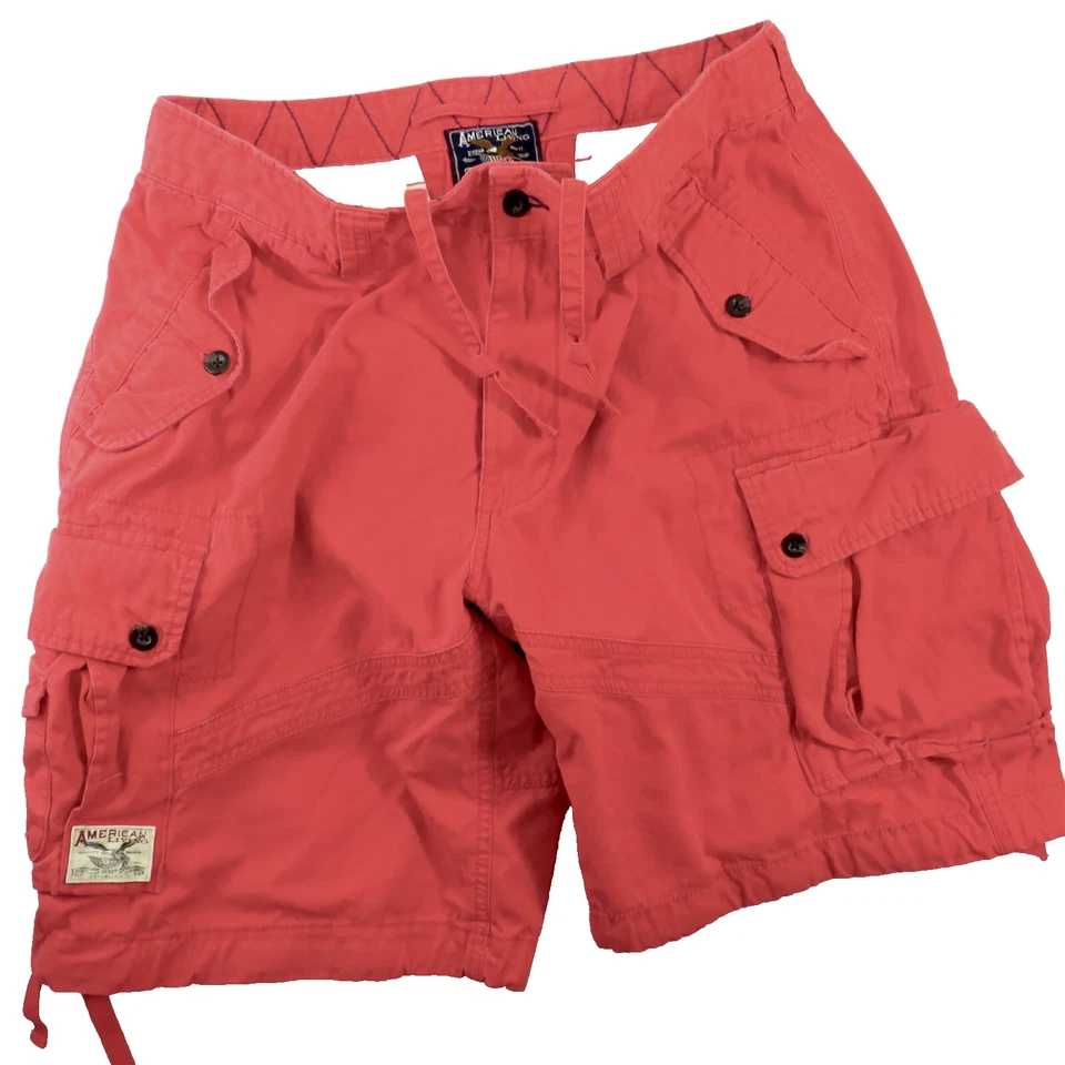 American Living Leg Tie Drawstring CARGO Shorts Mens 36x11 Ralph Lauren Red - Image 3 of 4