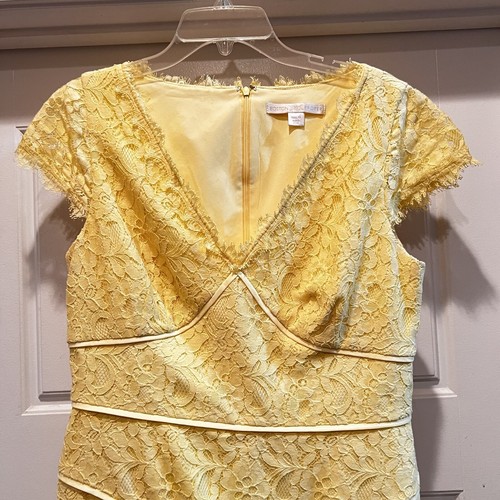 Boston Proper dress size 10 yellow lace Pencil Sheath Wedding Guest - Picture 4 of 11