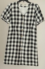 Loft Dress Women’s 4 Black White Check Shift Short Sleeve Lined Button Up