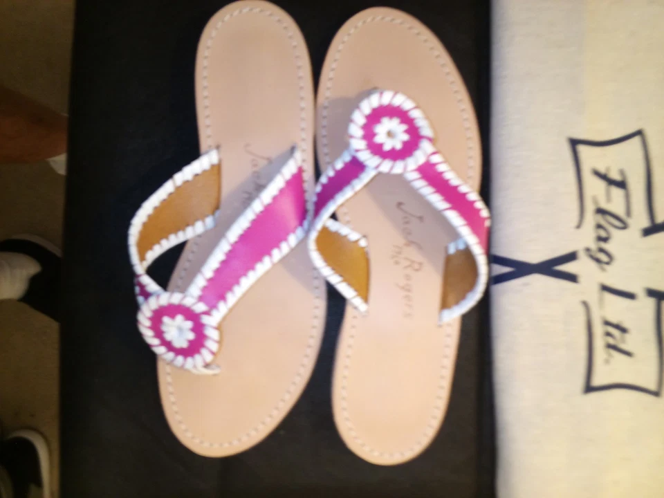 Jack Rogers - новый с Ярлыками, розовый и белый кожаный стринги стиль сандалии, размер 7 M, - Изображение 3 из 4