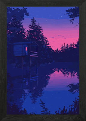 Lake Lofi Pink Retro Framed Wall Art Poster Canvas Print Picture