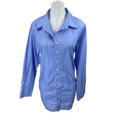 NEW Fashion Nova Blue White Pinstriped Long Sleeve Button Up Shirt Dress Mini M