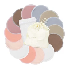 wegreeco Nursing Breast Pads (14 Pack) + Laundry Bag Large, Mild, Plain Shape 