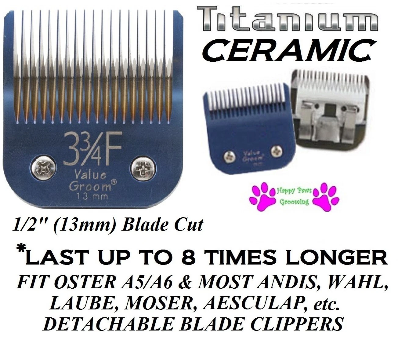 PRO Edge TITANIUM CERAMIC 3 3/4FC 3F BLADE*Fit Oster A5,Andis AGC Pet GROOMING