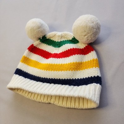 Hudson's Bay Company HBC Stripes Infant Toque 6-12M Knit Hat Double Pom-Pom Ears
