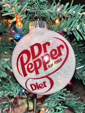 Handmade White Diet Dr Pepper Ornament Shatterproof Disc NEW
