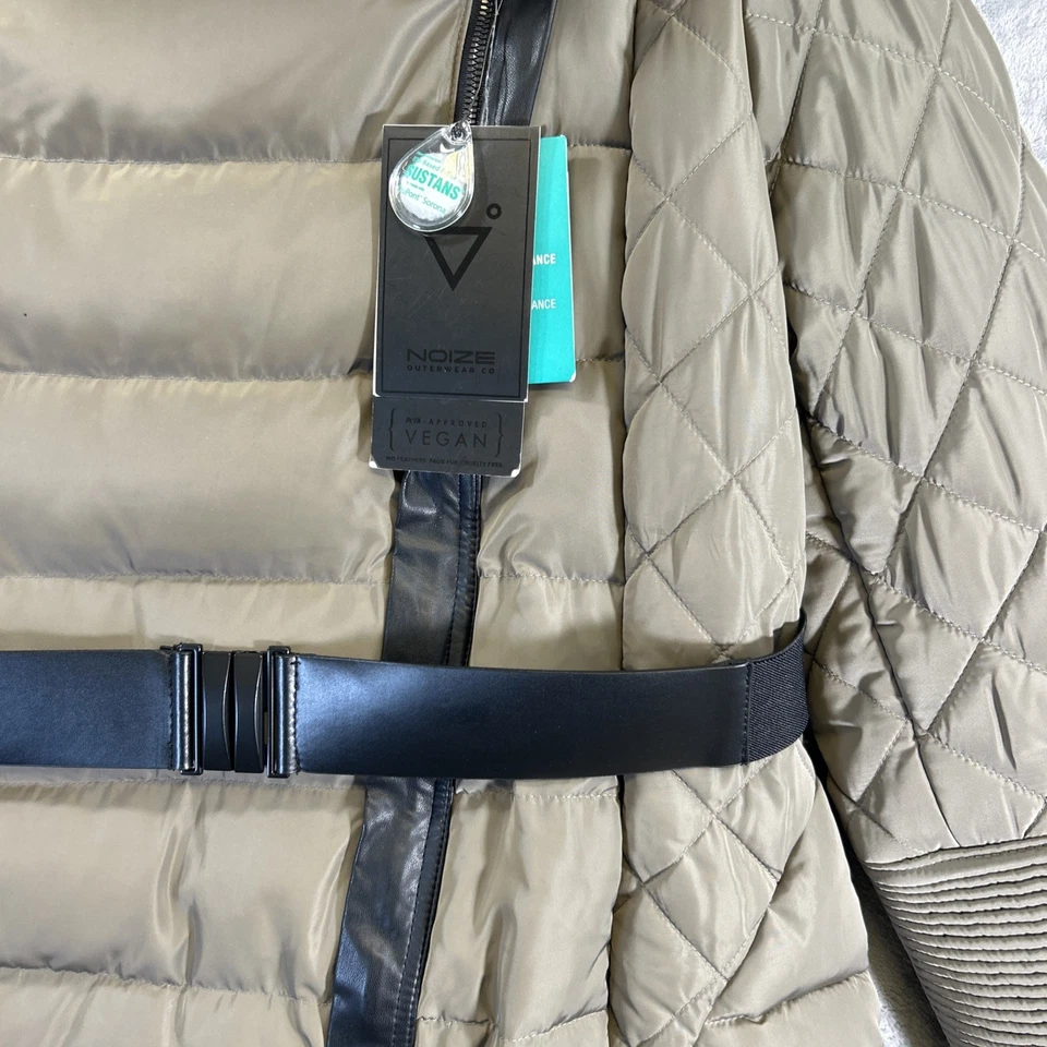 New Noize Puffer Jacket Womens XL Faux Fur Leather Trim Belted Removable Hood - Image 2 of 4