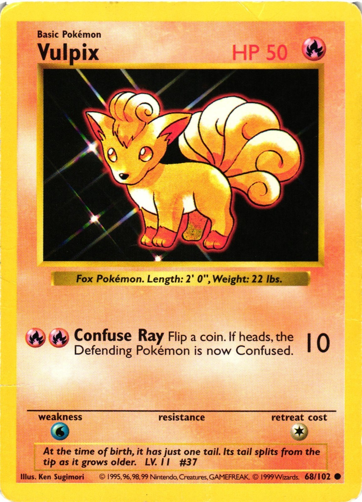 Pokemon TCG Vulpix 68/102 Common Base Set Shadowless HP/DMG