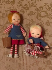 Vintage 60’s Kitschy MCM Forsum Japan Felted Jack & Jill Ornaments Lot Of 2 (A)