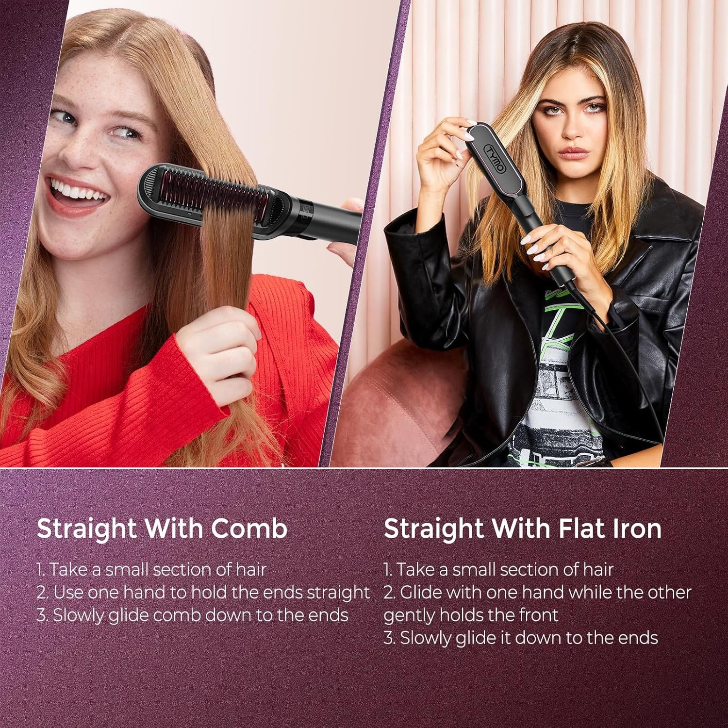 Flat Iron Hair Straightener Brush 2 in 1, 200M Ions Hair Straighteners for Women