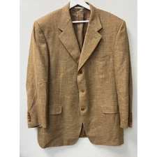 Canali Mens Blazer Jacket Made in Italy Silk Linen Wool Blend Brown Sport Coat