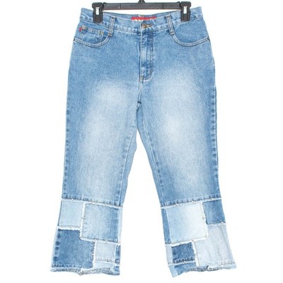 Y2K Patchwork Crop Jeans Blue 7 27 Capri Boho Fairy Grunge Coquette Indie Sleaze