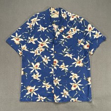 Paradise Found Shirt Mens Medium Blue Floral Camp Collar Aloha Hawaiian 80s VTG