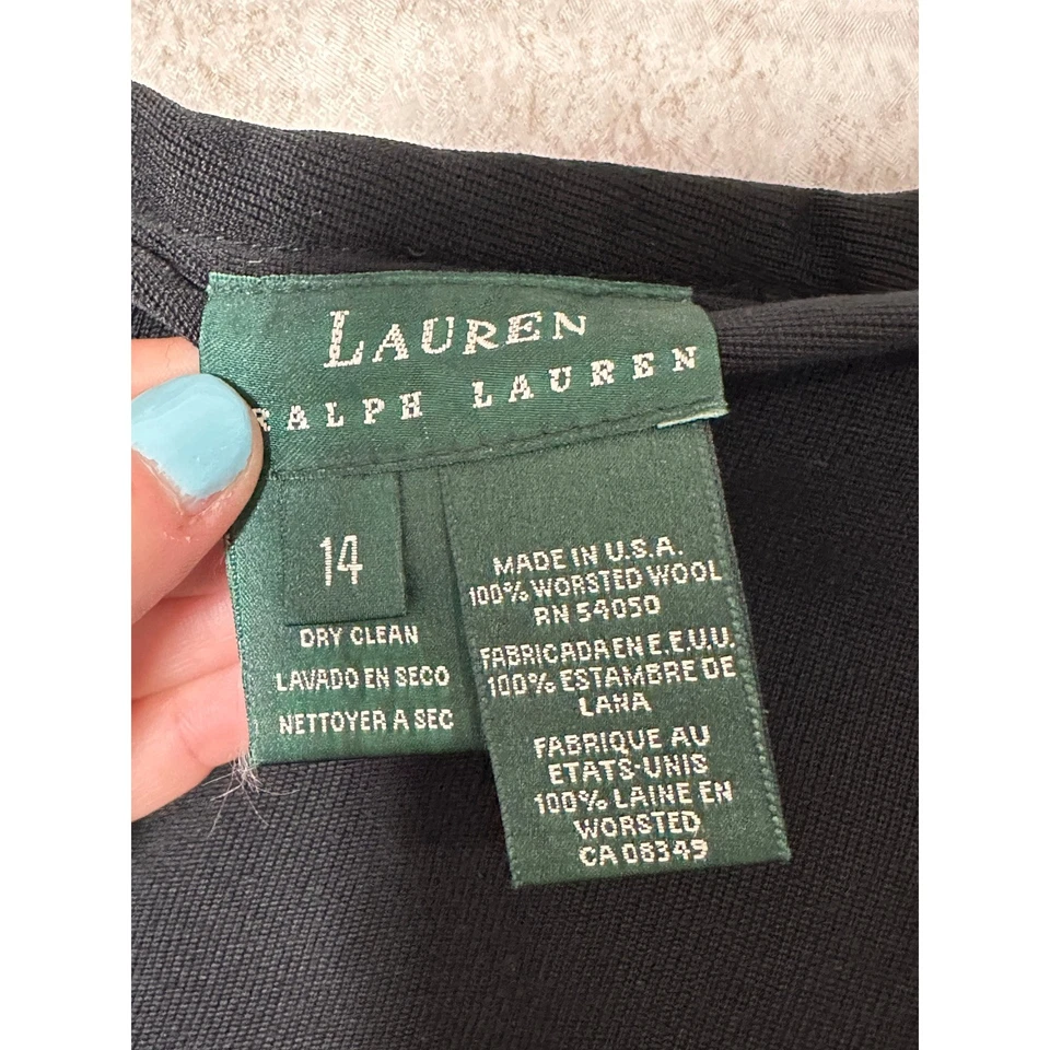 Lauren Ralph Lauren 100% 精纺羊毛黑色裙子职业专业尺寸 14 — 第 2/4 张图片