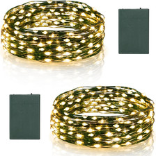 2 Pack Timer Fairy Lights Battery Operated, 16.4FT 50 LED Dark Green Wire Micro