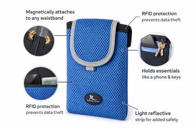 Magnetic Running Pouch RFID Secure Phone Wallet   No Bounce 2 Pack Belt-Free  