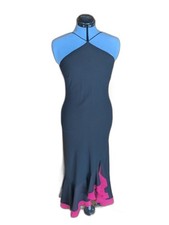 Spanish-Inspired Halter Maxi Dress with Black and Pink Ruffle