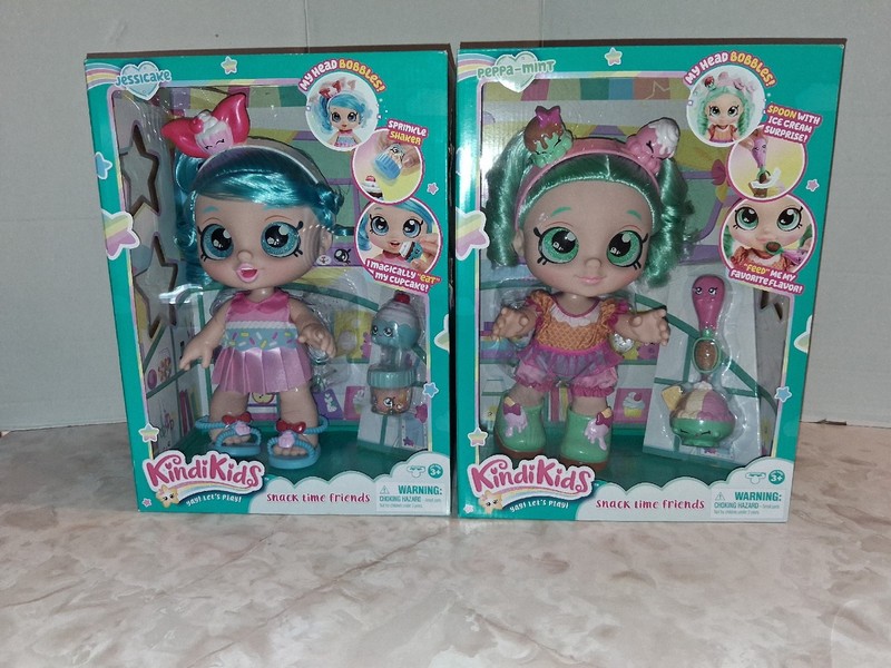 Lot of 2 NEW Kindi Kids Snack Time Friends Dolls Peppa Mint Jesse Cake Unopened 