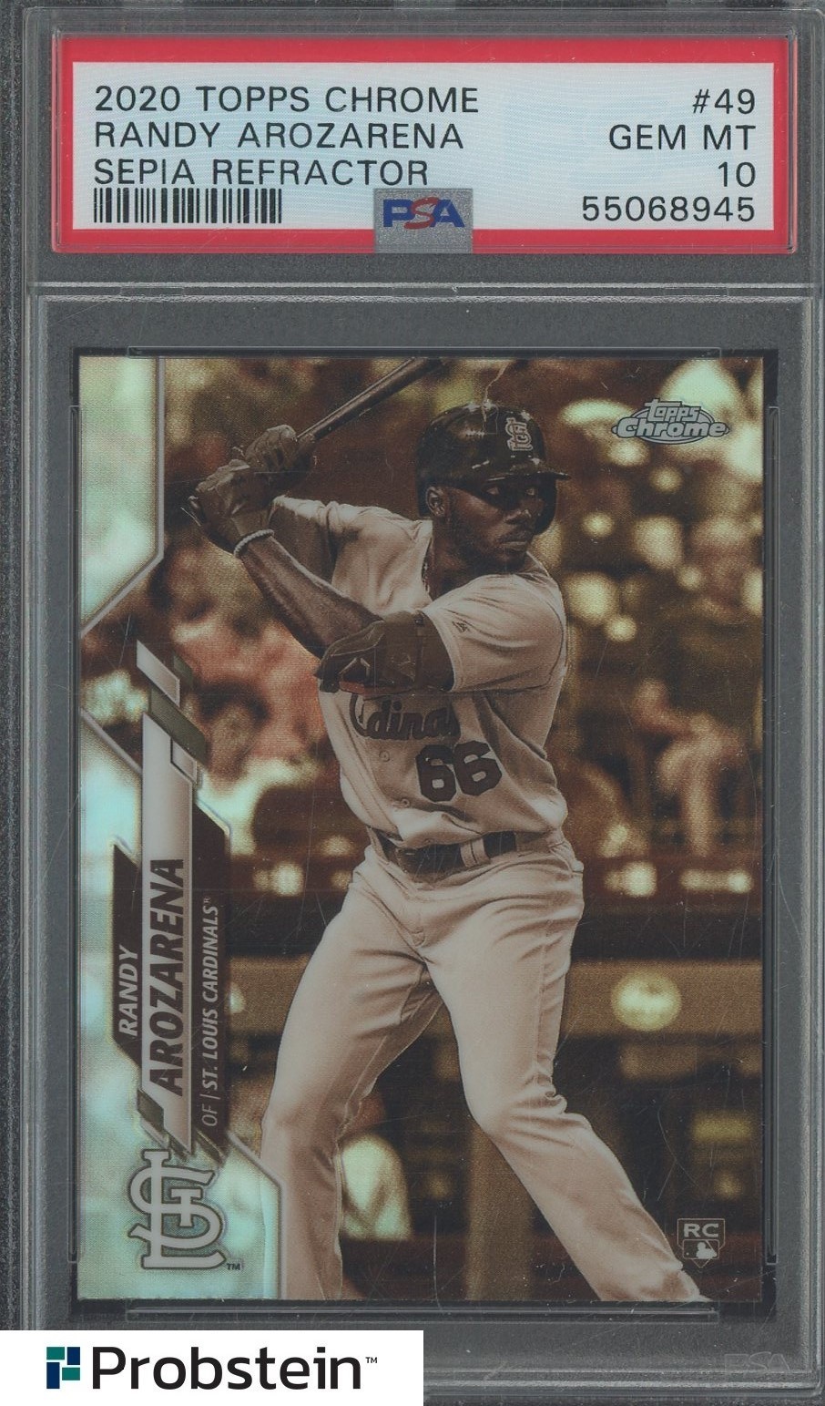 #2 2020 Topps Chrome Sepia Refractor #49 Randy Arozarena RC Rookie PSA 10