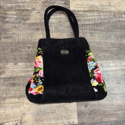 Feiler chenille tote bag in black vibrant floral