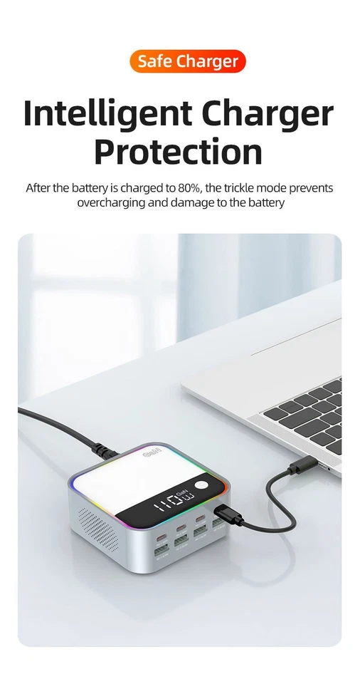 Зарядное устройство QC3.0 ЖК-дисплей цифровой 8 портов умное быстрое USB для телефона планшета ноутбука - Изображение 4 из 4