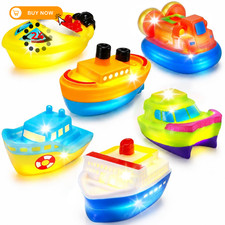 6 Packs Light Up Bath Toys for Toddlers, Floating Boat Small