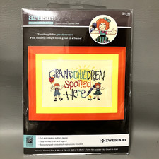Zweigart Artiste Stamped Cross-Stitch Kit  Grandchildren Spoiled Here  2015 NOS