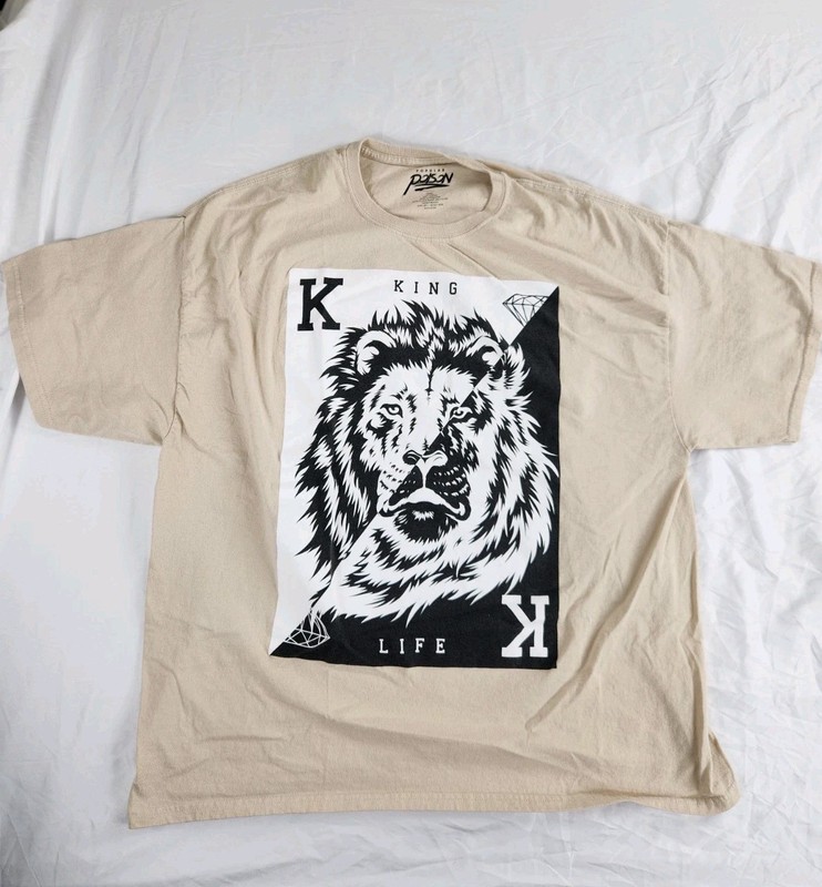 Popular Poison 3XLarge T-Shirt  Beige King Life Lion Graphic Tee Streetwear Bold