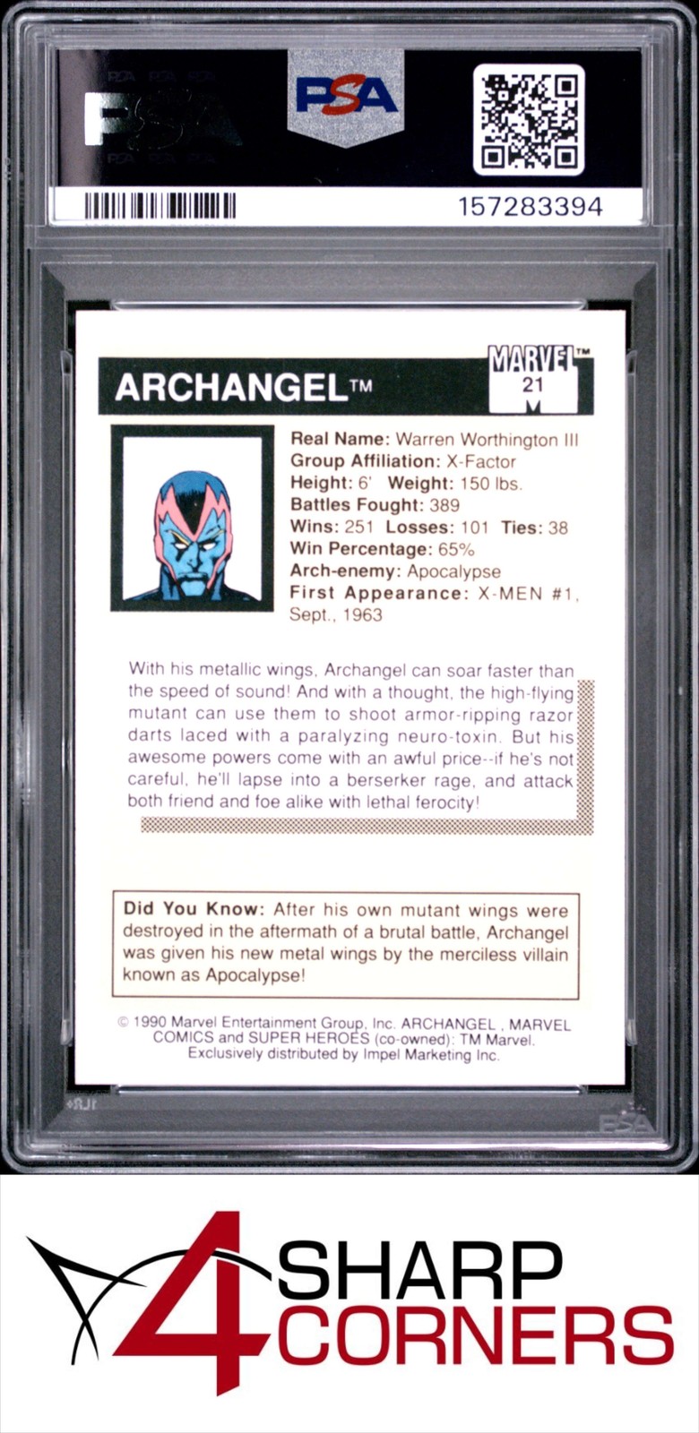 1990 MARVEL UNIVERSE #21 ARCHANGEL PSA 10 view 2