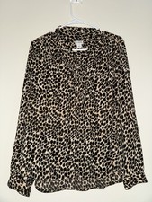 J.Crew Leopard Print Tie-Neck Button-Up Blouse Top Size M