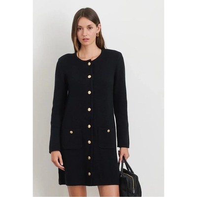 Alex Mill Paris Sweater Dress Black Gold Crest Button Knit Mini SMALL