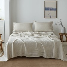 Simple Opulence 100 French Linen Sheet Set Handmade Hemstitch-3 Pcs Natural ...