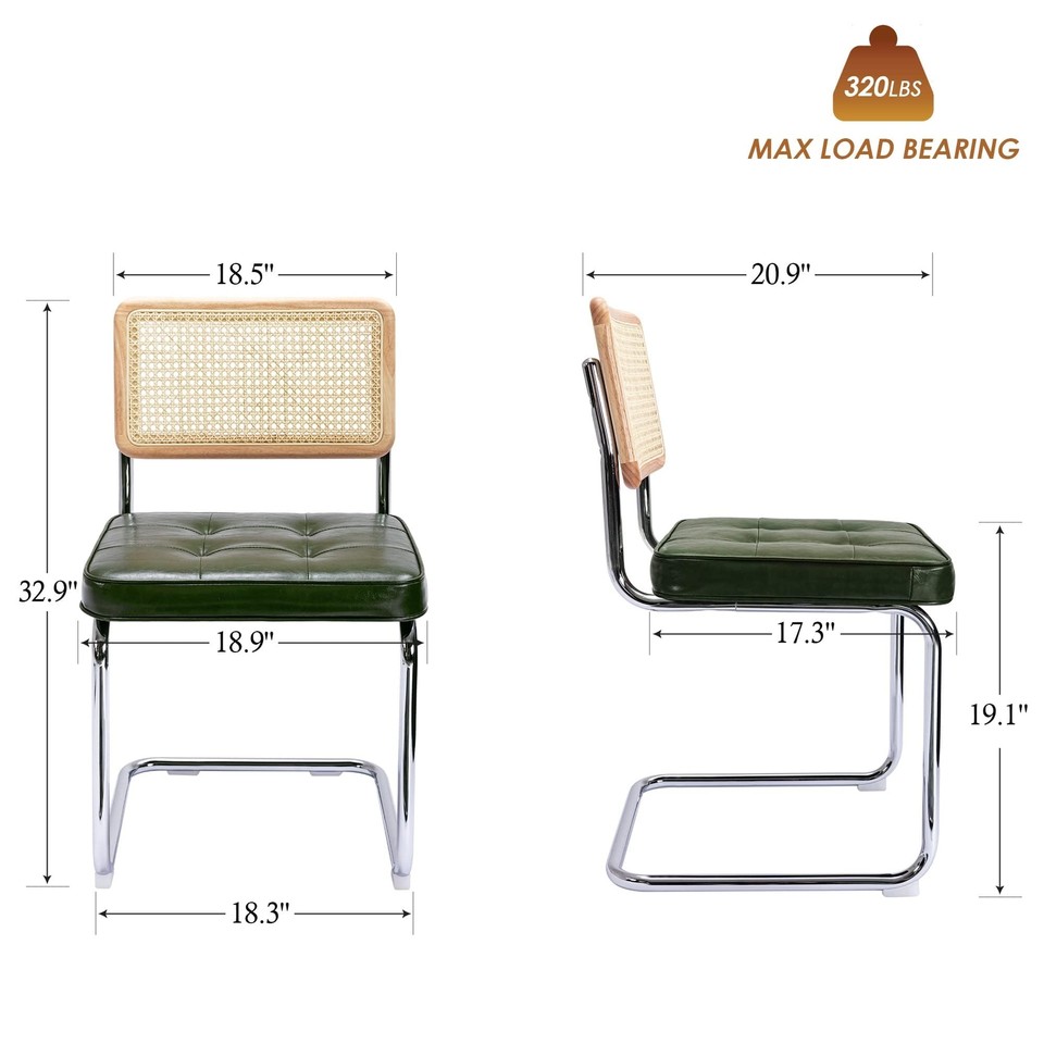 ONEVOG 2 PCS Dining Chair Rattan Dinner Chairs, Upholstered Green Chair