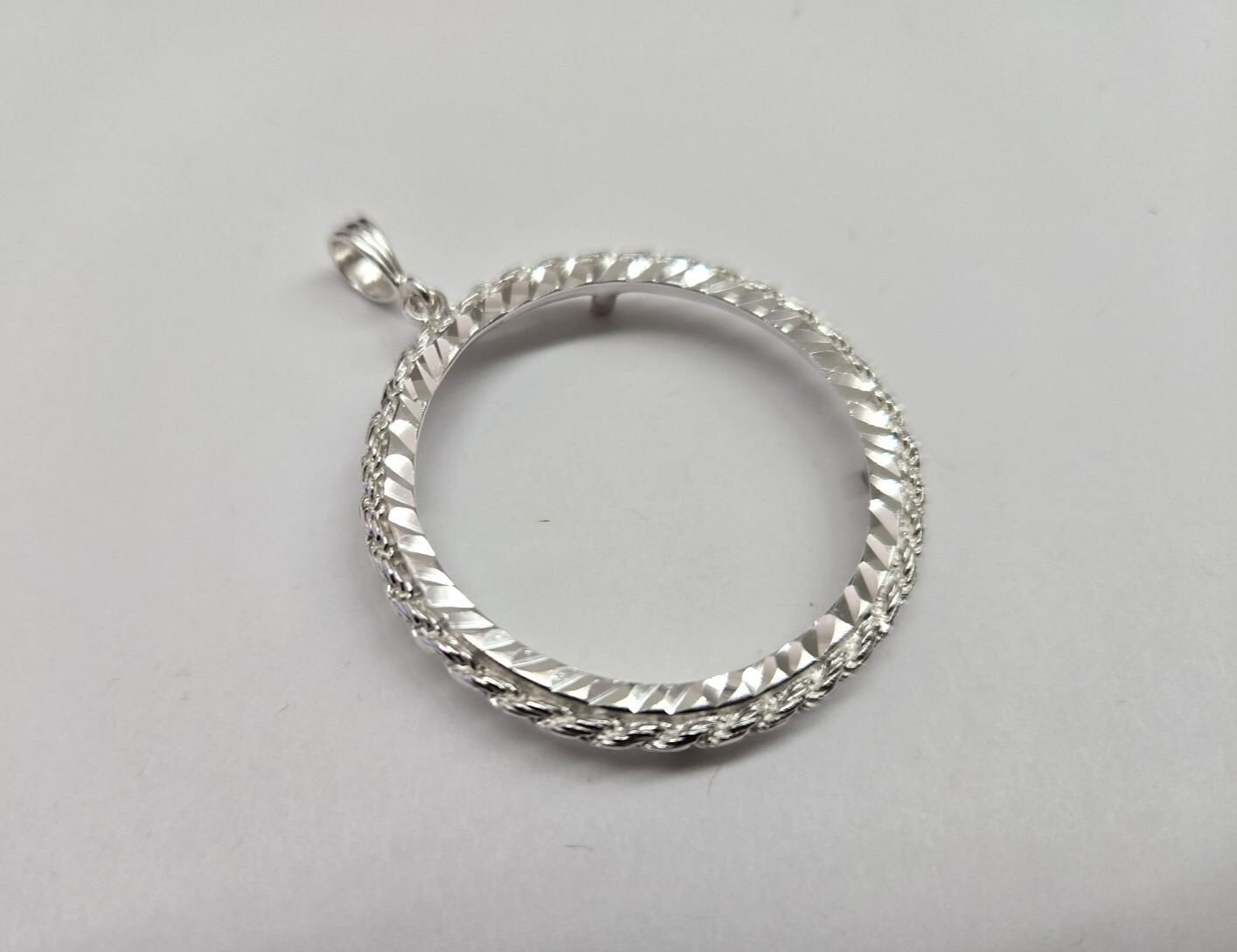 Silver Rope Edge 925 Sterling Silver Rope Edge Prong Back Bezel for 47mm 2 oz Pancho ...